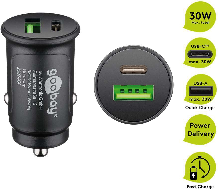Goobay Dual-USB Auto Schnellladegerät USB-A und USB-C Power Delivery
