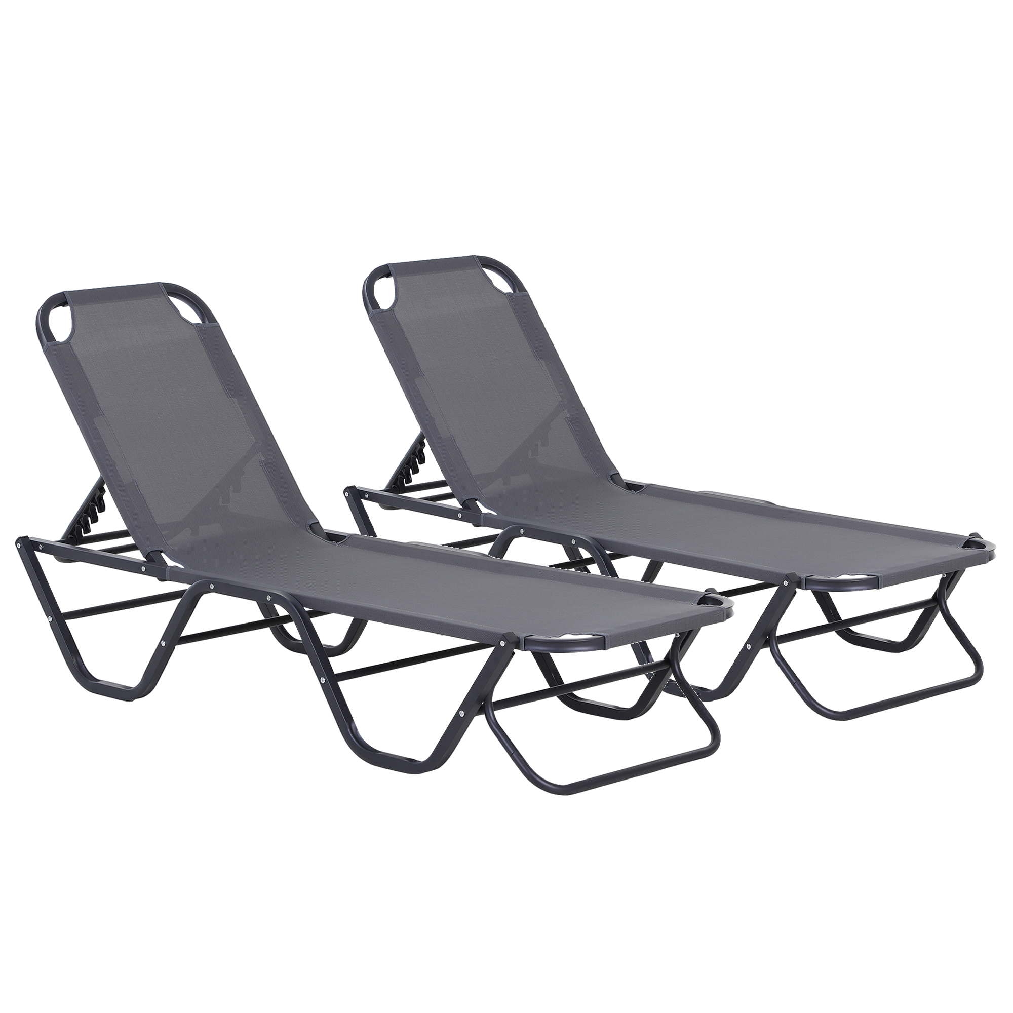 Conjunto de 2 espreguiçadeiras reclináveis de alumínio Outsunny, espreguiçadeiras de jardim com encosto ajustável em 4 posições, capacidade de carga de 120 kg, para terraço, piscina e praia, 163 x 58,5 x 91 cm, cinza