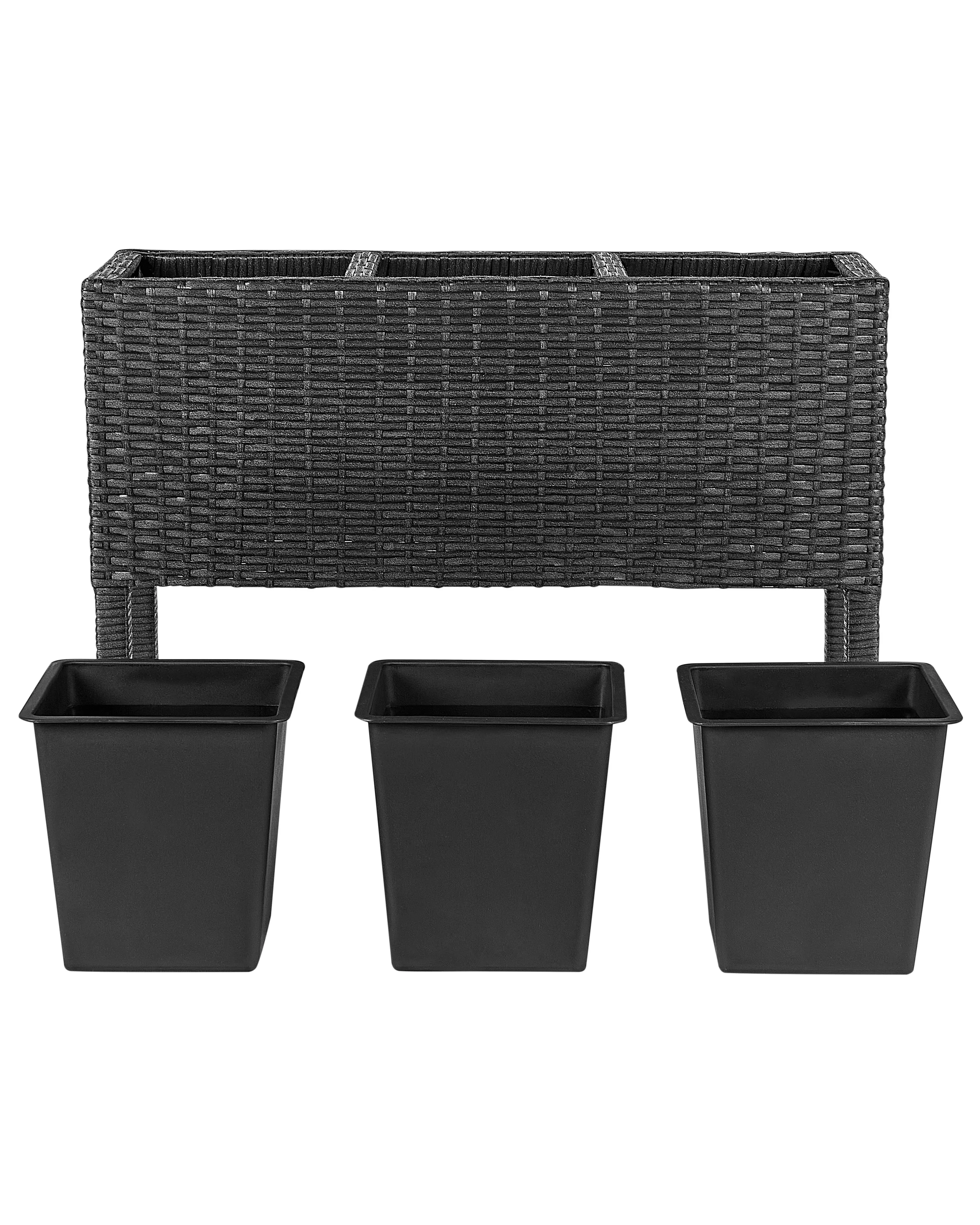 Verhoogde bloempot CARAGANA PE rotan 77 cm Zwart