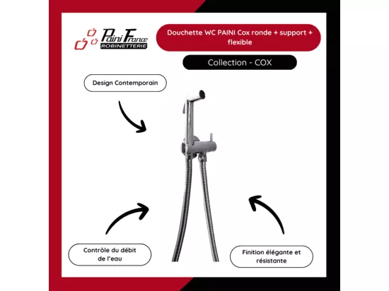 Douchette WC PAINI Cox ronde Chrome + support + flexible