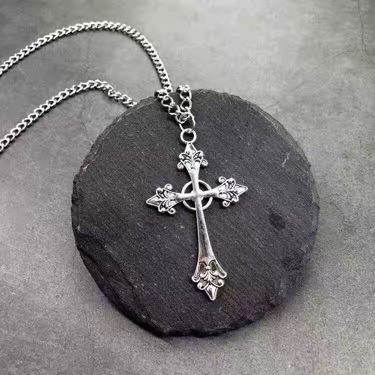 Bolgivy - Kruis hanger legering ketting / Doorn legering choker / Glazen kraal legering choker