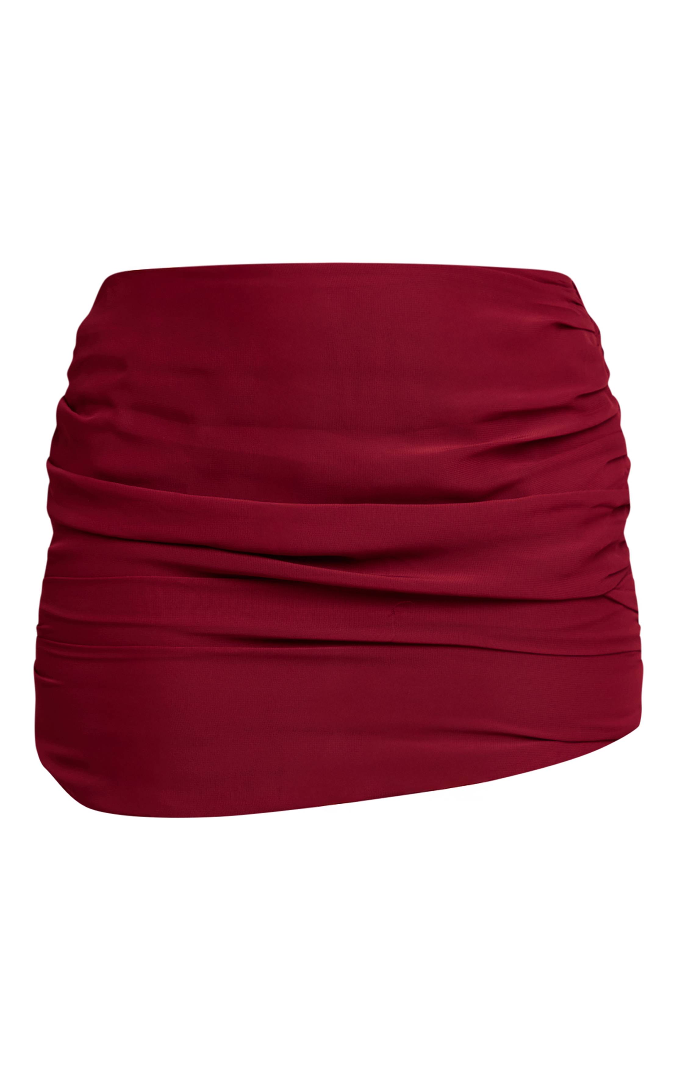 Rouge Vin Ensemble Jupe Mini Froncée En Mousseline