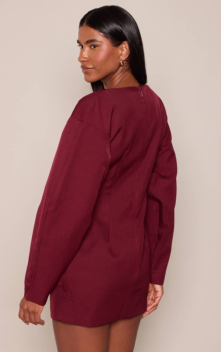Rouge Bordeaux Robe Blazer Cintrée À La Taille Avec Manches Cocon