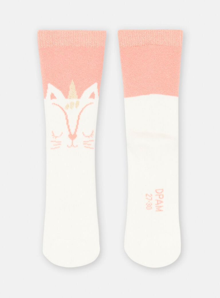 Chaussette saumon motif chat pour fille