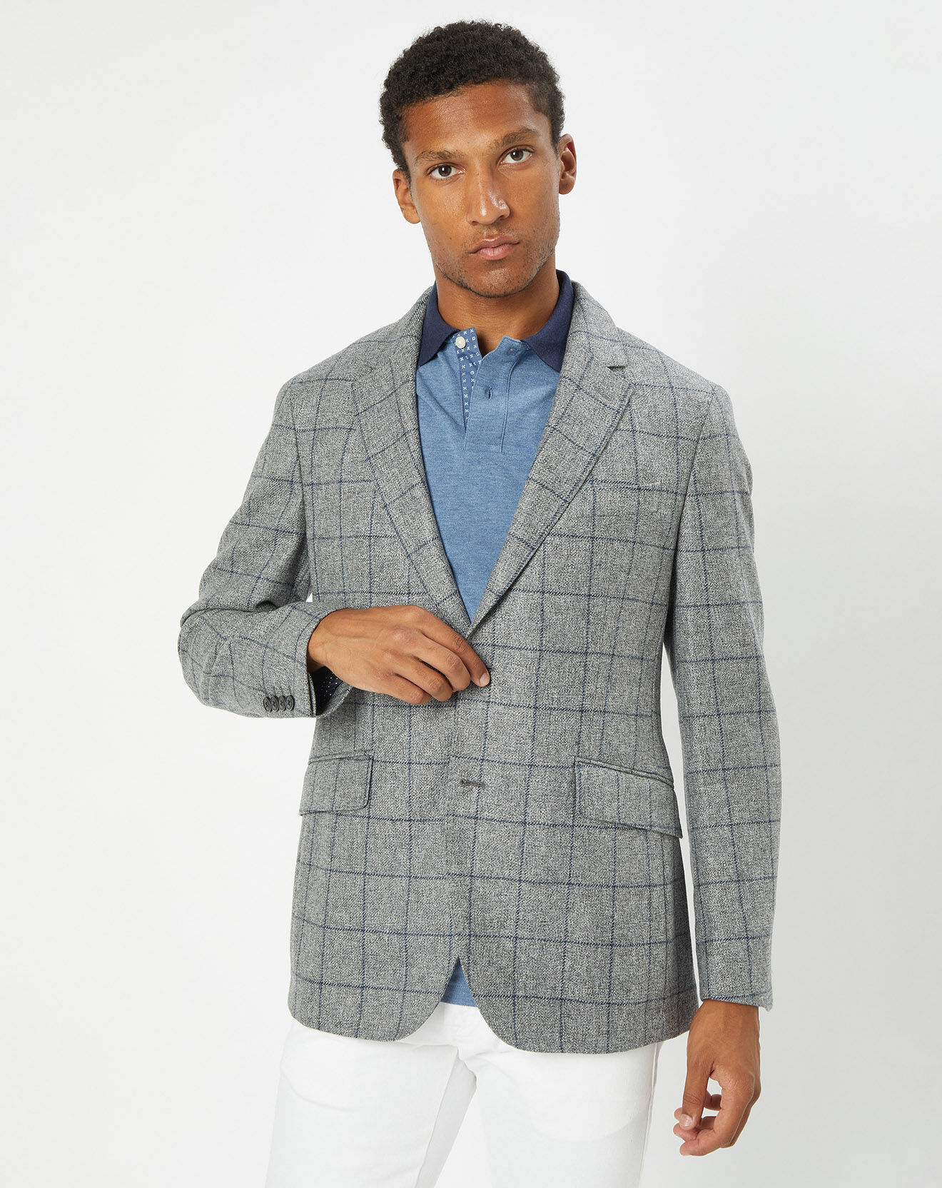 Hackett London Veste 100% Laine à carreaux fins gris/bleu