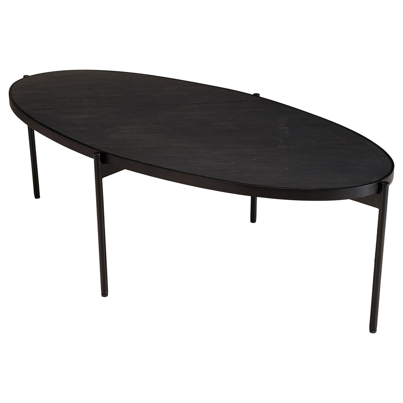 Macabane Table basse ovale effet pierre pieds métal Basile noire - 131x65x40 cm