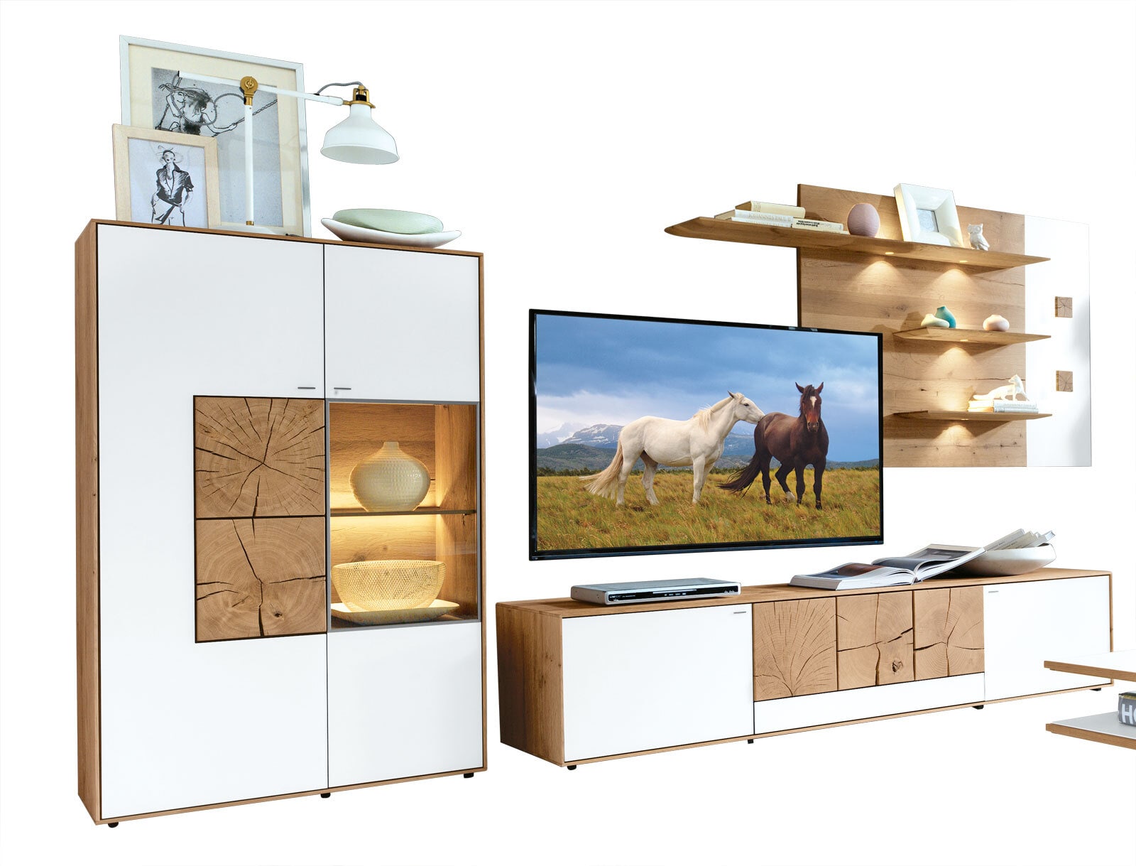 hartmann Wohnwand III CAYA 341 x 176 cm Kerneiche /weiß