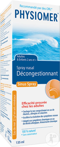 Physiomer Sinus Spray Nasal Décongestionnant Nez Bouché-Allergie-Sinusite-Rhinite Flacon 135ml
