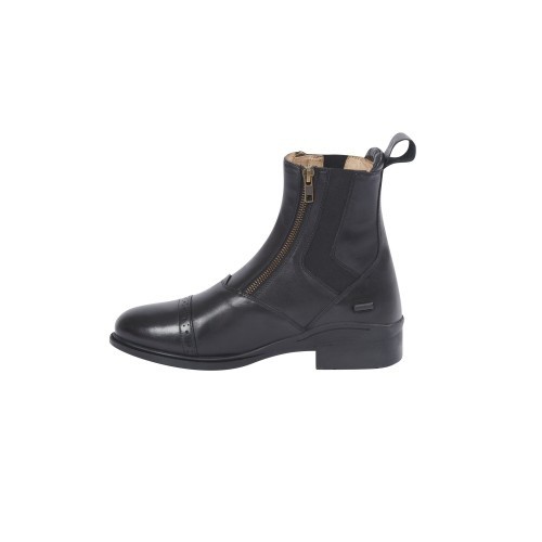 Botas de couro pretas com zíper duplo para adultos.