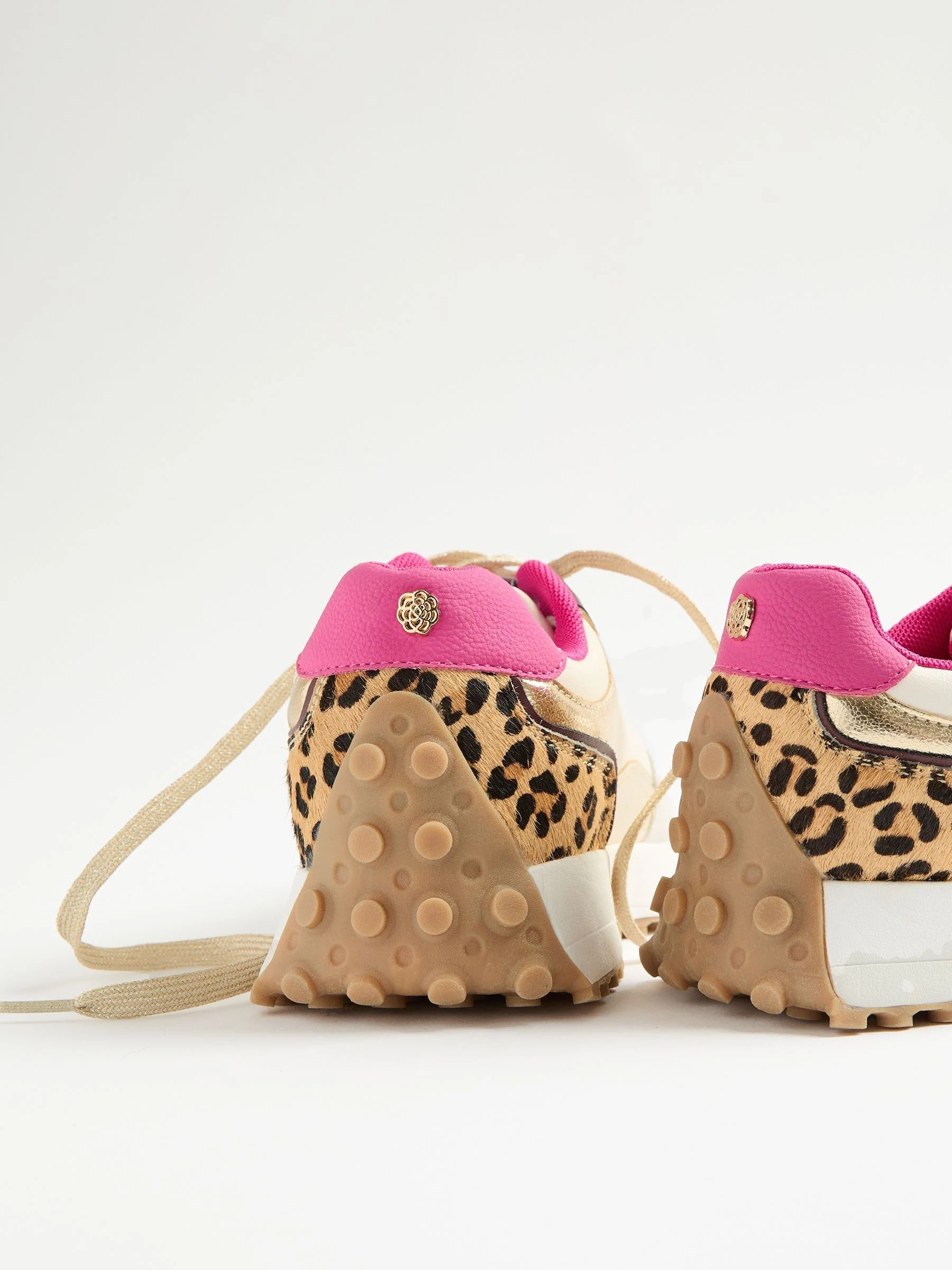 Wit met luipaardprint - Love & Roses - Retro comfortabele joggingsneakers van gemengd materiaal