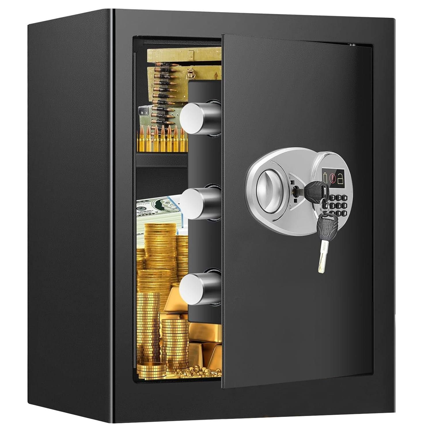 45L Feuerfester Safe Tresor für Zuhause, Möbeltresor mit zahlenschloss und Abnehmbarem Regal, Digitaler Tresore mit Ersatzschlüssel für Dokumente,