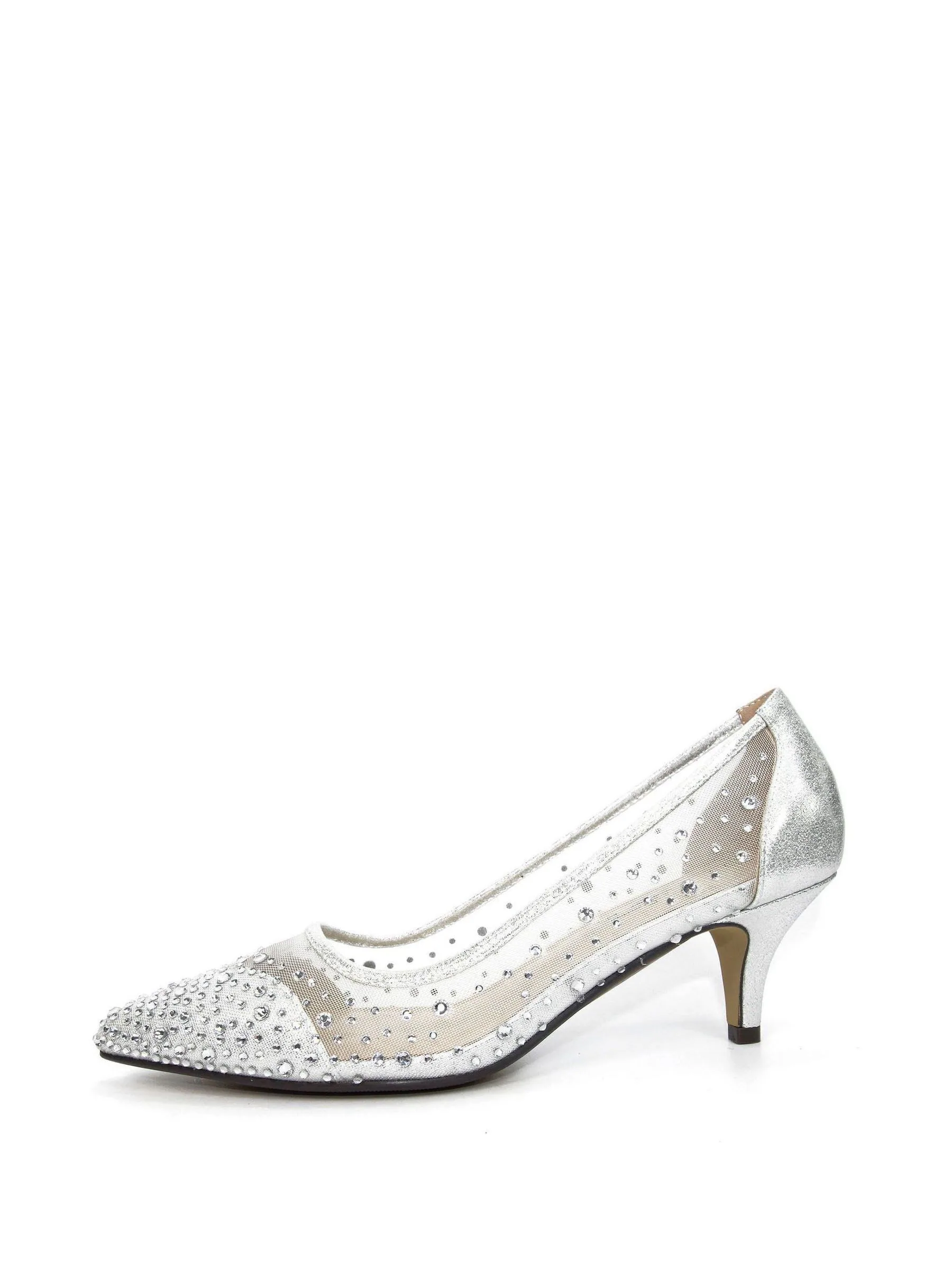 Zilver - Lunar schoenen met siersteentjes en kleine lage hak