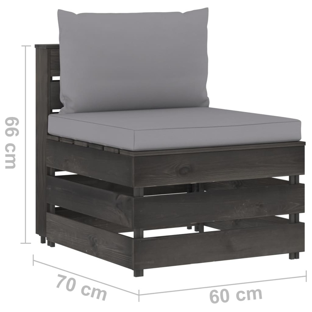 Salon de jardin meuble d'extérieur ensemble de mobilier 10 pièces avec coussins bois imprégné de gris