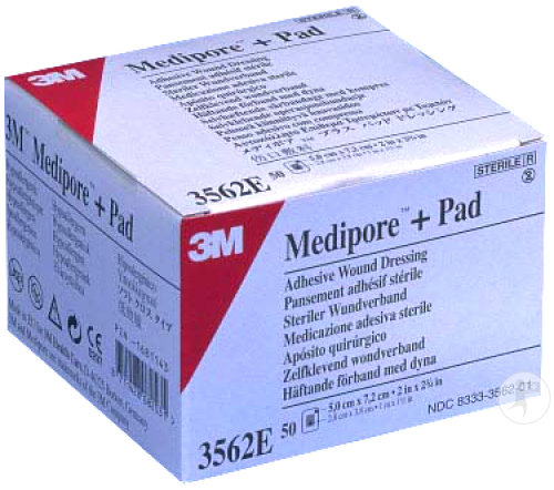3M Medipore + Pad Pansement Adhésif Stérile 5x7,2cm Pièces 50 (3562E)