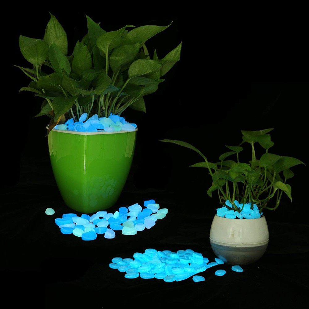 (100er Set) 10mm Fluoreszierende Pebble Steine Leuchtende Mini Kieselsteine für Home / Garten / Aquarium Deko - Blau