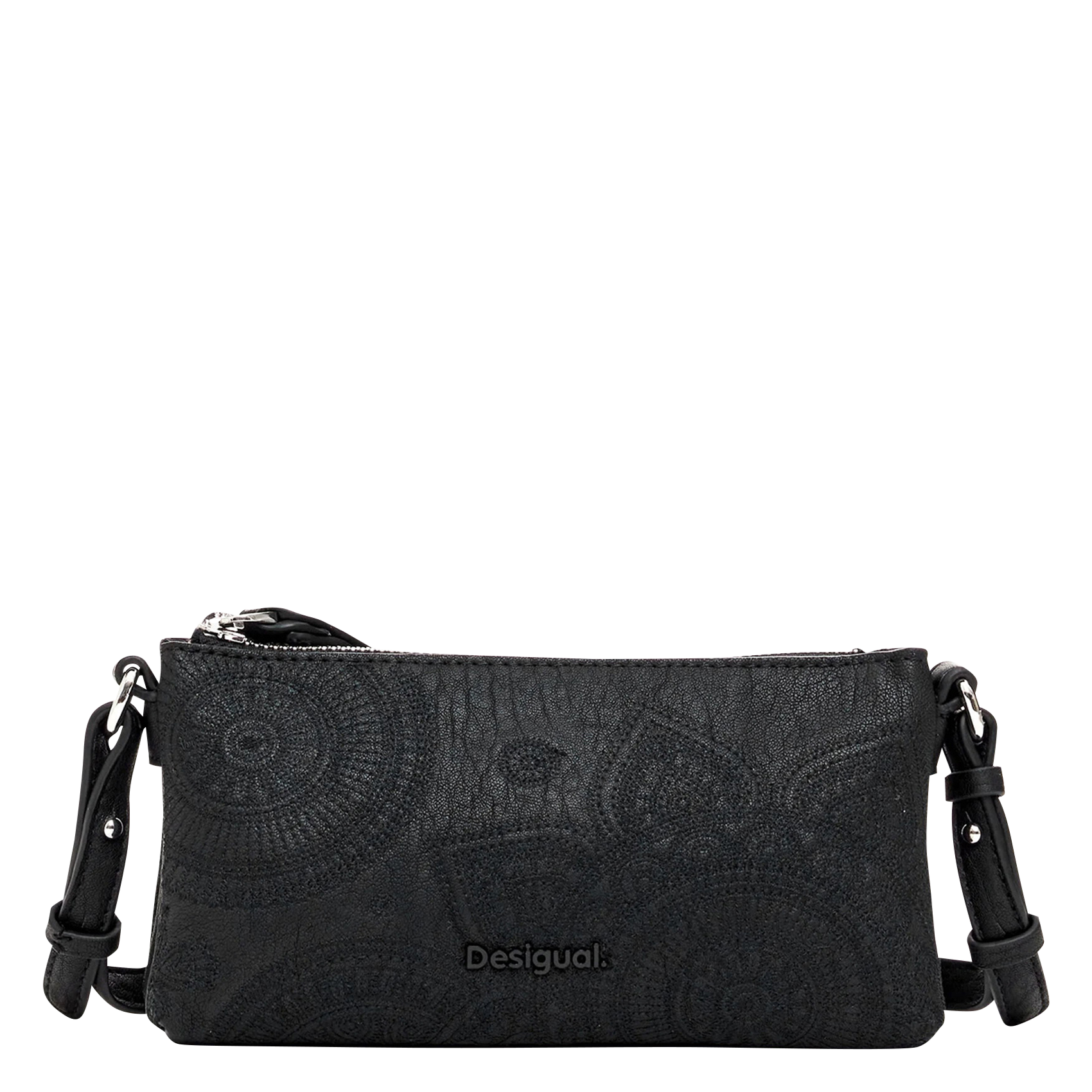 Sac bandoulière brodé effet cuir | Noir