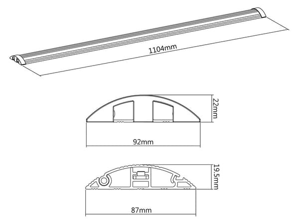 DELTACO OFFICE Aluminium kabellist, 1104 x 92mm, sølv