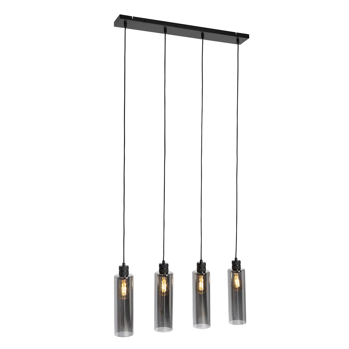 Moderne hanglamp zwart met smoke glas 4-lichts - Stavelot