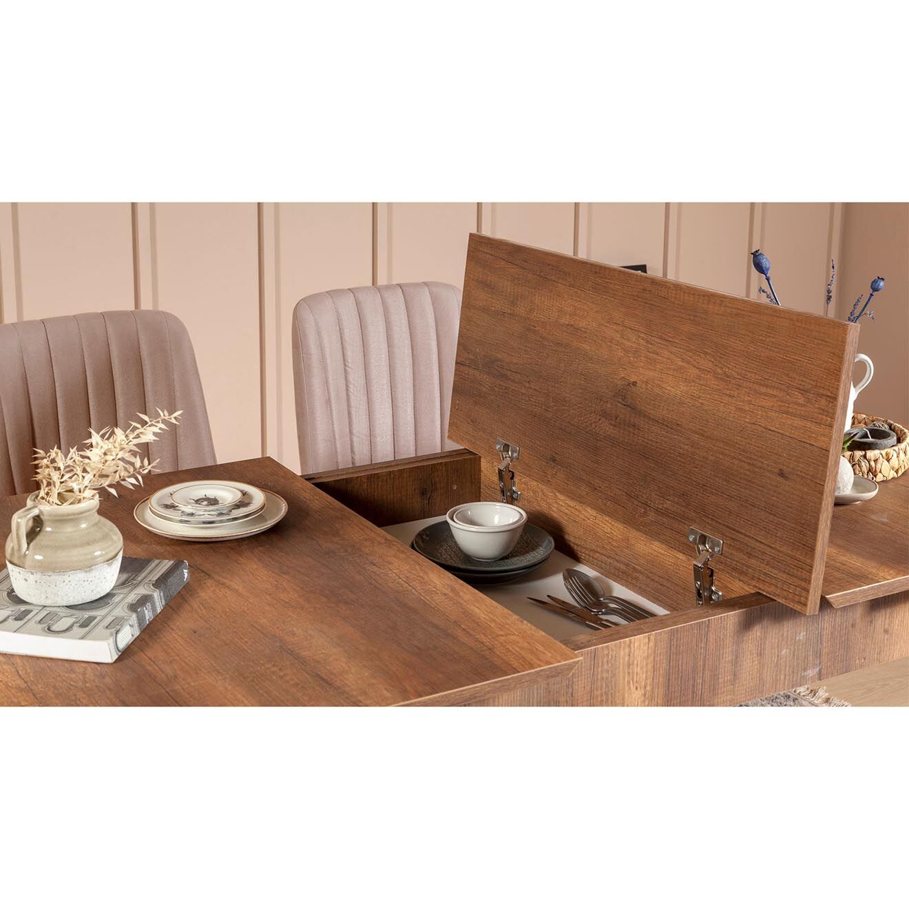 Homitis Ensemble Table + 2 Chaises + 2 Bancs Vina beige/gris