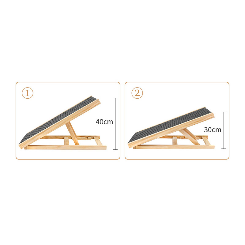 (70x34cm) Holz Haustier Rampe Verstellbare Hunde Leiter Anti-Rutsch Katzen Aufstiegshilfe für Sofa / Auto / Bett