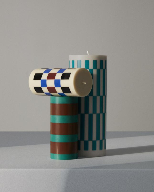 Hay Column kaars small Grey and Blue