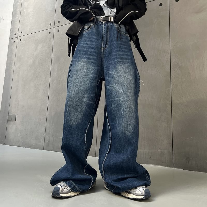 Bjorn - Mid Rise Washed Wide Leg Jeans