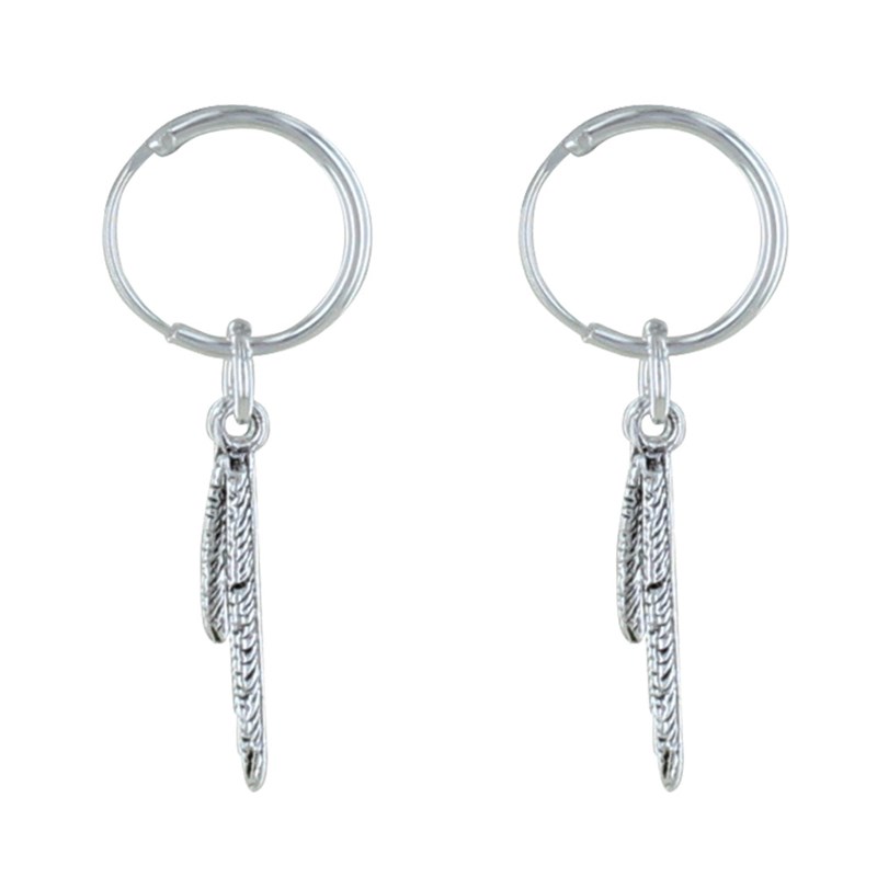 Boucles d'Oreilles Mini Créoles Argent et Deux Plumes