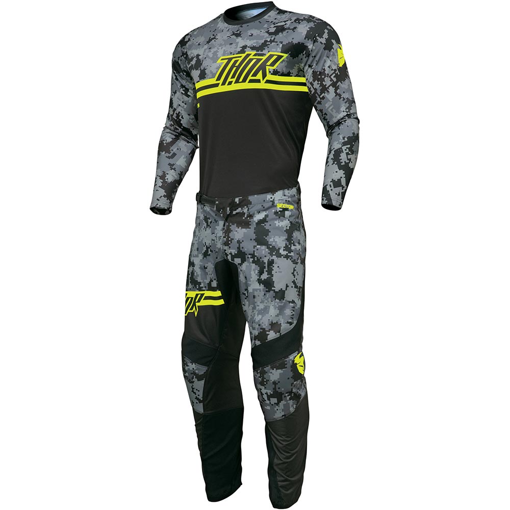 Thor Motocross - Pantalon Sector Digi Camo Noir / Camouflage Noir / Jaune fluo