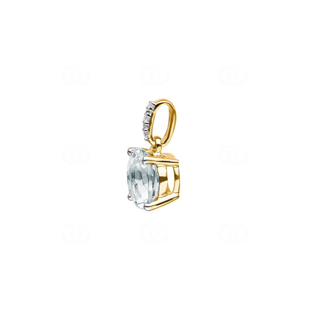Anhänger 750/18 K Gelbgold mit grünem Amethyst rund und Diamanten 0.01 ct H/si
