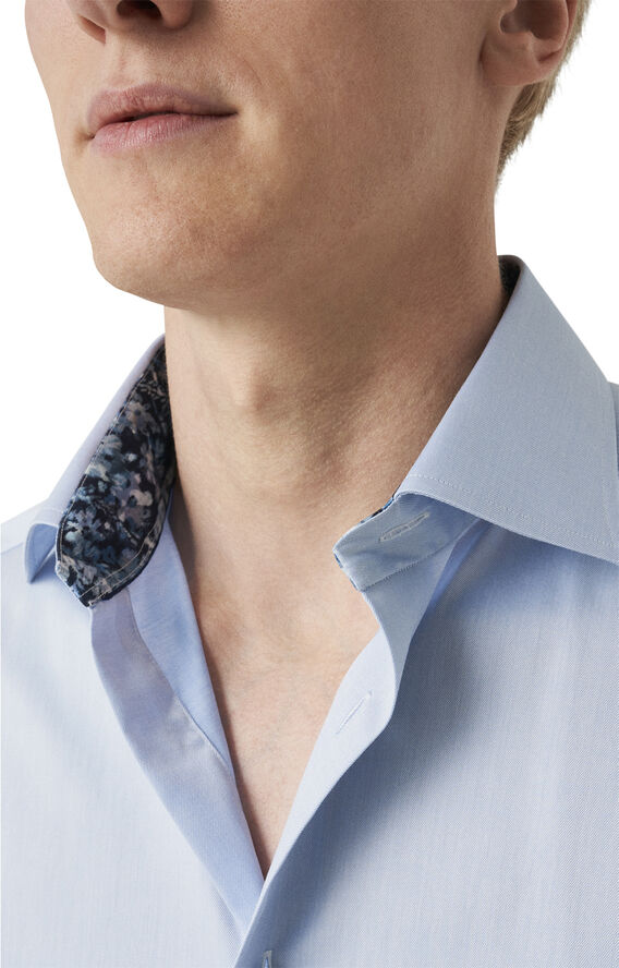 ETON Slim Fit Light Blue Floral Effect Signature Twill Shirt Lyseblå