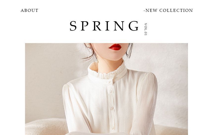 Jeonseon - Blouse met lange mouwen, col en knoopjes