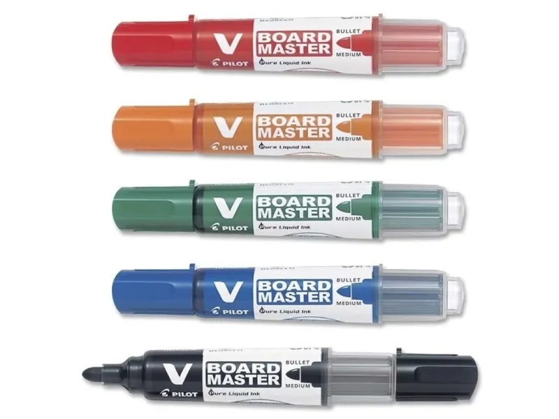 Whiteboardmarker Pilot V-Board Master, rund spids - med 5 stk. ass. farver