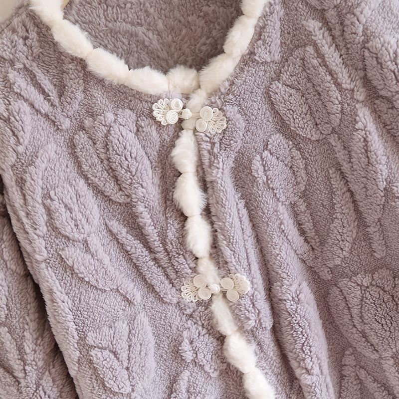 Somnus - Pyjamaset: Lange mouwen, ronde hals, bloemenjacquard, contrasterende rand, kikkertop met knopen + broek
