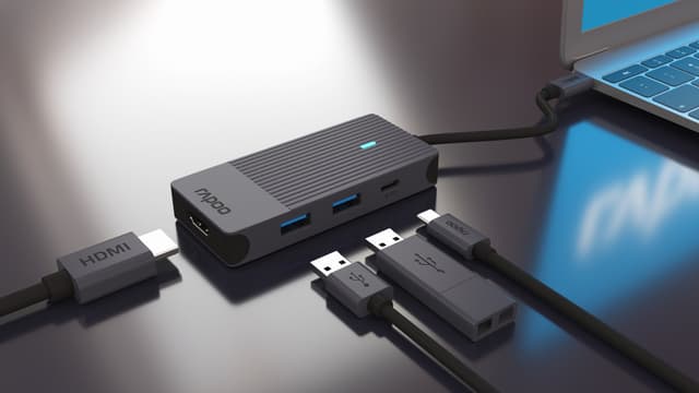 RAPOO UCM-2001 4-i-1 USB-C Multiport Adapter-hub (sort)