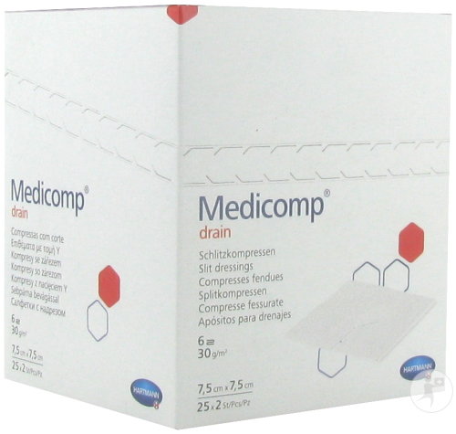 Hartmann Medicomp Drain Compresses Stériles 7,5x7,5cm Pièces 25x2 (4215335)