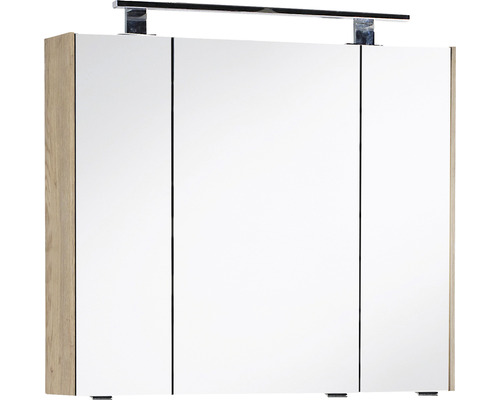 LED spiegelkast Marlin, 82 cm breed, met 3 deuren, eiken