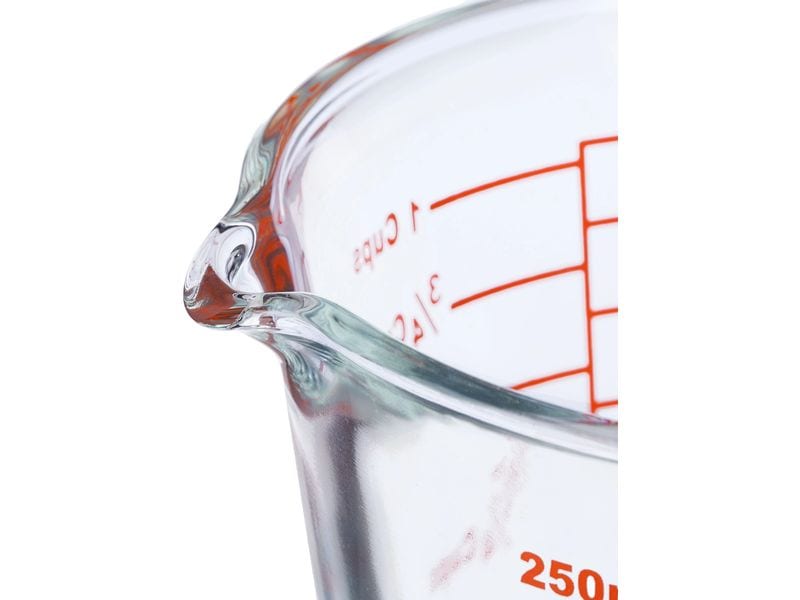 relaxdays Messbecher 250 ml, Rot/Transparent Glasmessbecher
