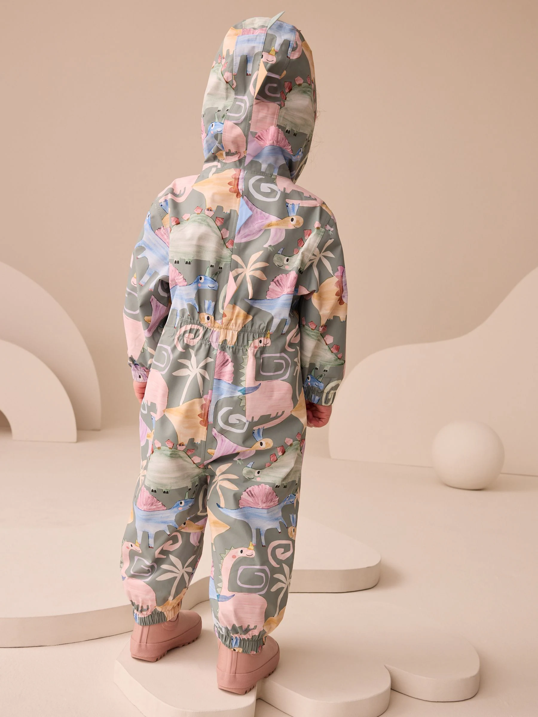 Kaki 3D Dino - Waterbestendig regenpak met print (3 mnd-7 jr)