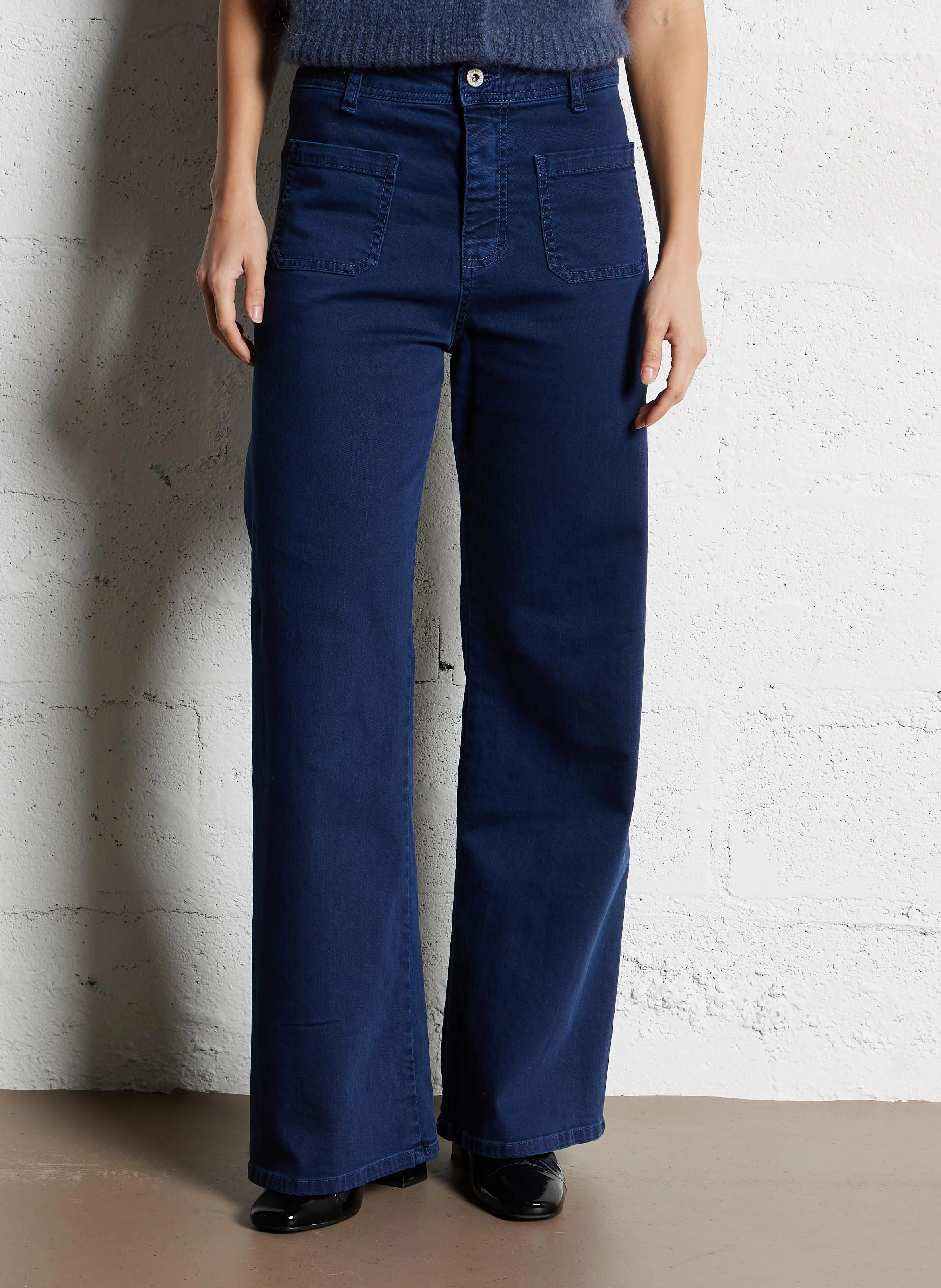 Jean large taille haute en coton | Bleu