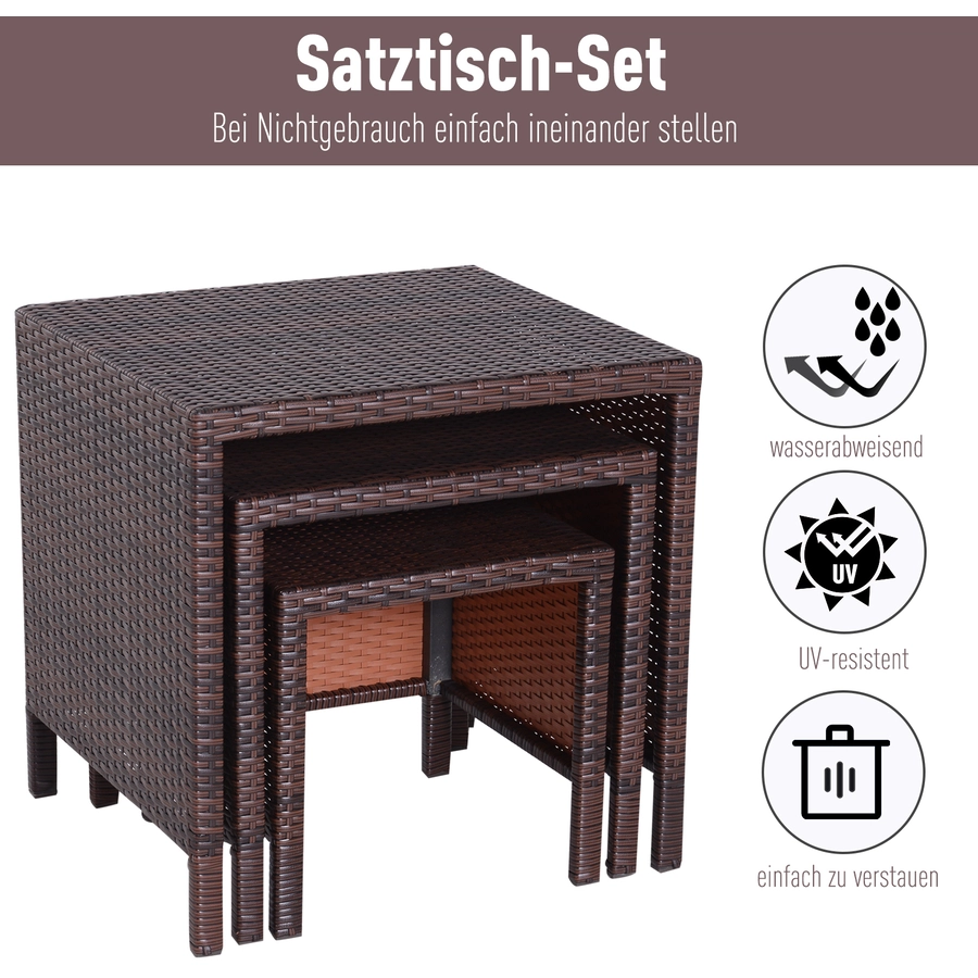 Outsunny Rattan-Gartentisch als 3-teiliges Set braun