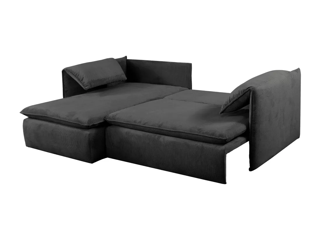 Canapé d'angle gauche convertible en velours côtelé gris anthracite TEODORA