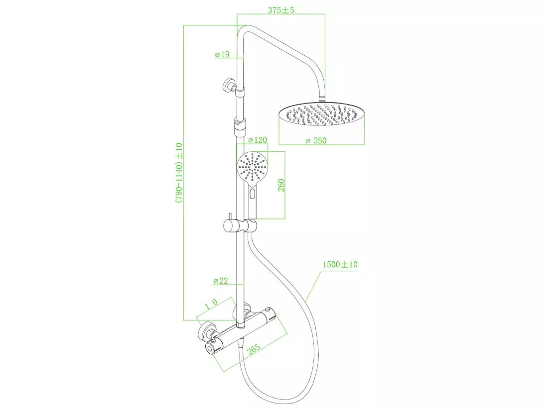 Luisa colonne de douche thermostatique cuivre brossé - Essebagno
