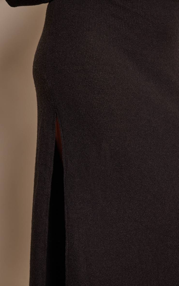 Noir Robe Maxi Grande Taille En Côtes Brossées À Manches Longues Avec Détails Froncés