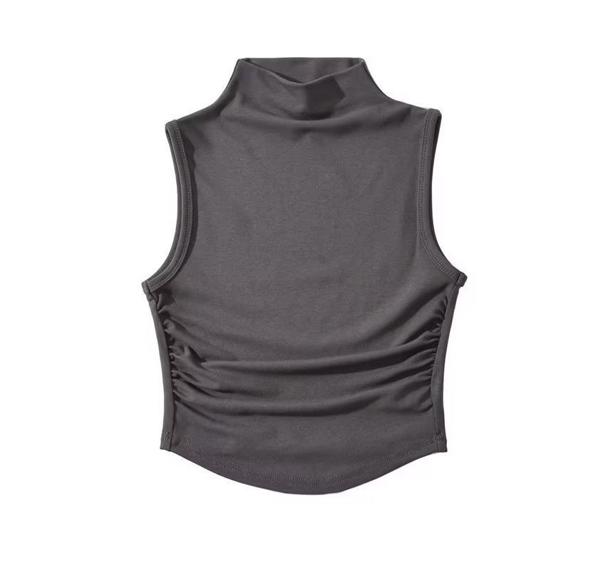 Morhan - Mouwloze crop top met geplooide hals en effen kleur