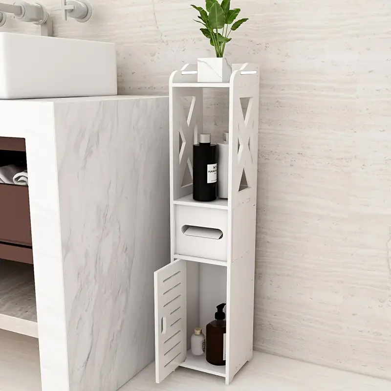 (80x15cm) 3in1 Holz Toiletten Papier Regal WC Papier Halterung mit Ablageflächen - Weiss