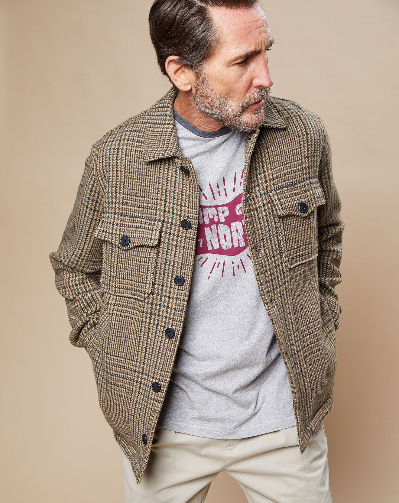 Hartford Blouson en Laine mélangée Dayton piedd-de-poule kaki/charcoal/noix