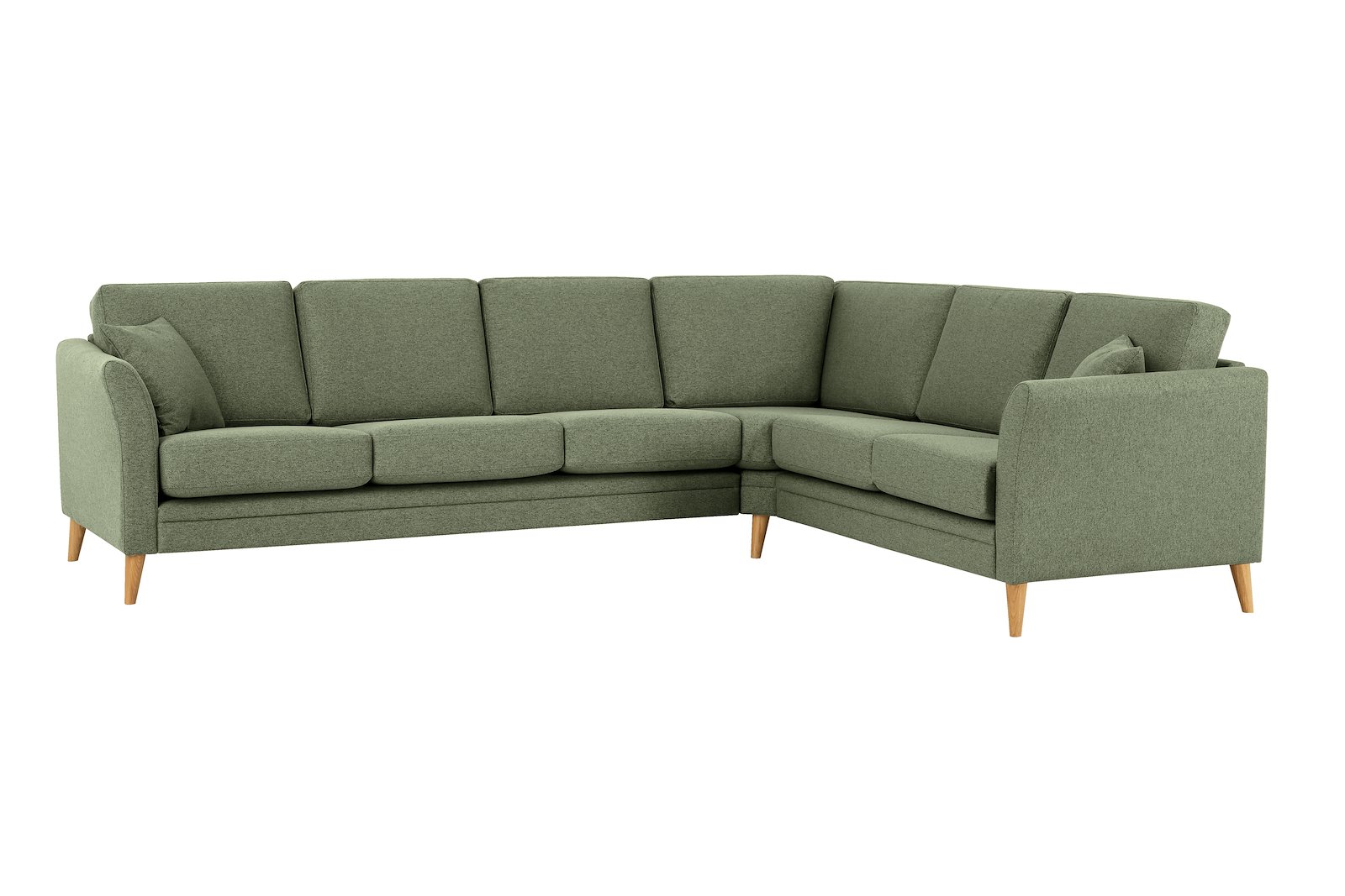 Eden hjørnesofa 32 hjørne i tekstil Neve 17/2 Dark Green med ben i eik natur (15137).