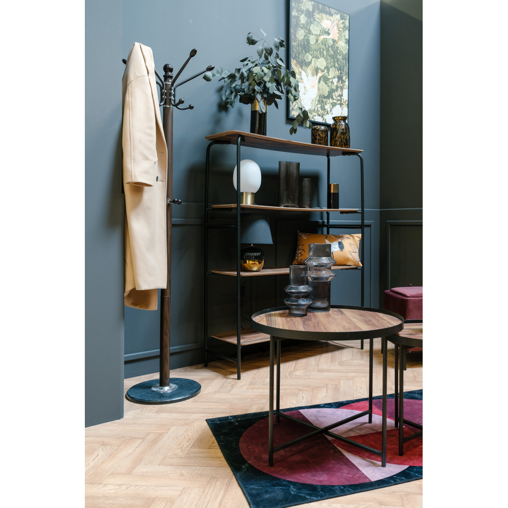 Etagère murale, salon, chambre, bibliothèque 4 plateaux rangement en bois foncé métal vintage 110x40x140cm