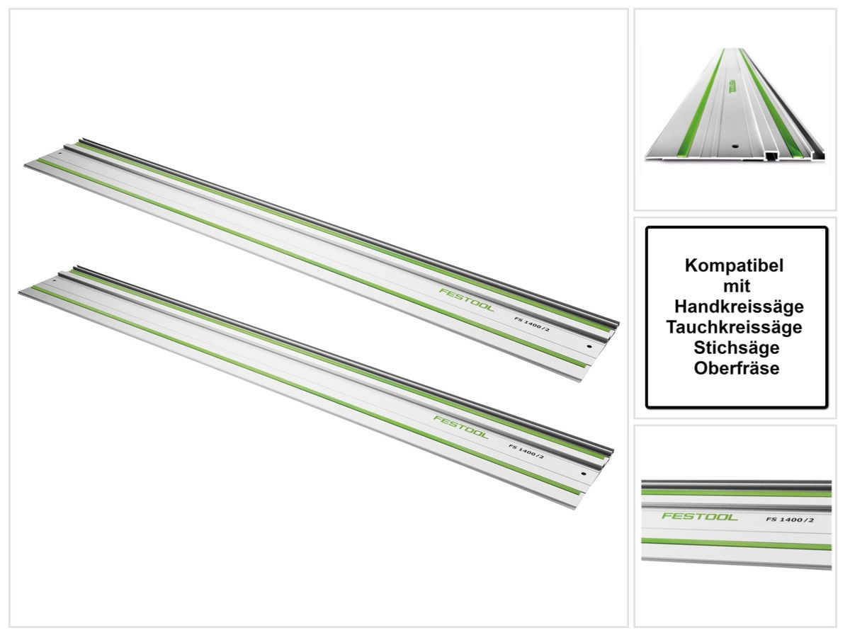 Festool FS 1080/2 Set 2x Geleiderail 1080 mm (2x 491504) voor hand-, inval- en decoupeerzagen / bovenfrees