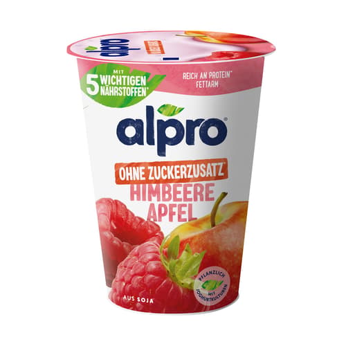 Alpro Joghurtalternative auf Sojabasis Himbeere-Apfel ohne Zuckerzusatz